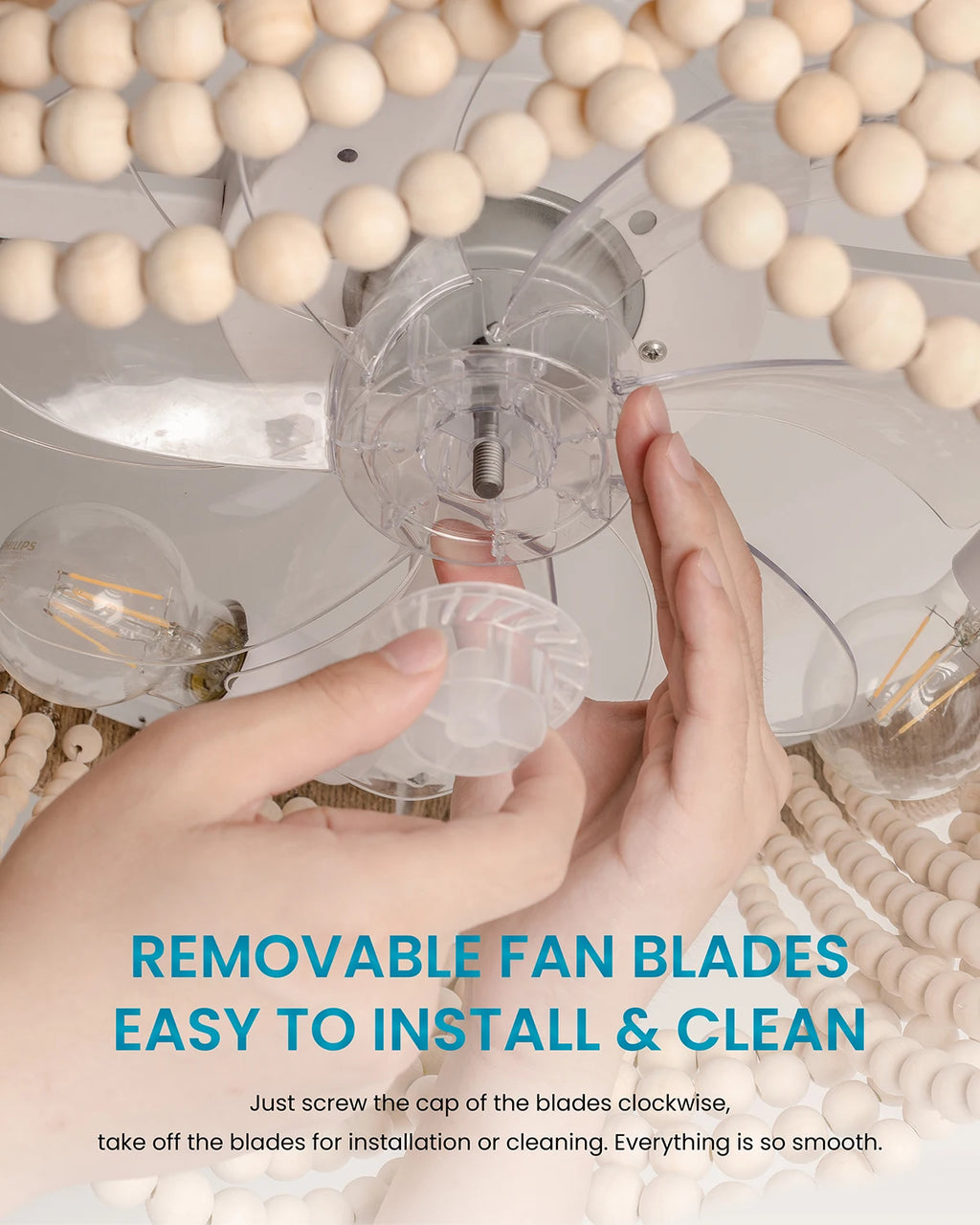 20" Boho Ceiling Fan with Light & Remote, 6-Speed/3 CCT/Bladeless/Quiet DC Motor/Low Profile, for Bedroom Living Room Hallway