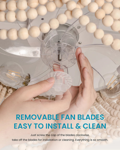 20" Boho Ceiling Fan with Light & Remote, 6-Speed/3 CCT/Bladeless/Quiet DC Motor/Low Profile, for Bedroom Living Room Hallway