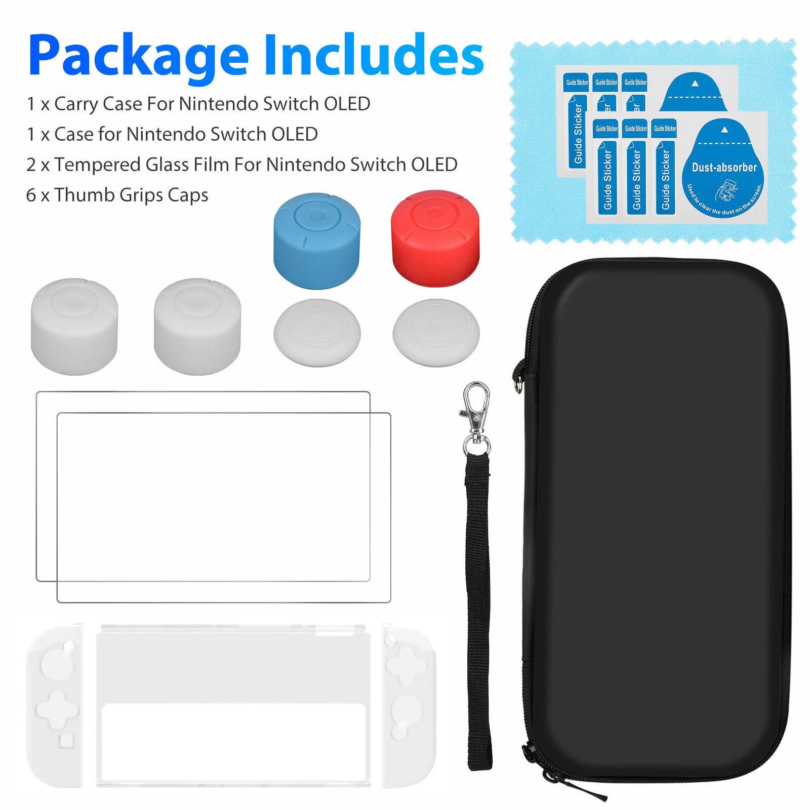 Black Hard Shell Carrying Case Bag and Shell Cover and Tempered Glass Protector For Nintendo Switch OLED Game Accessory