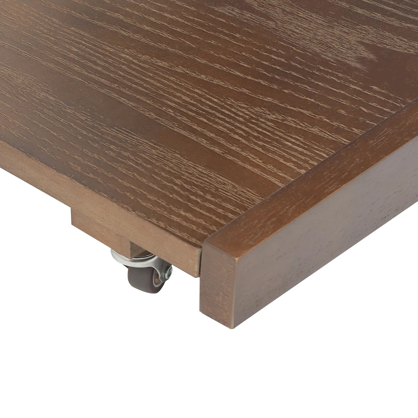 C-Shaped End Table with Wheels Wooden Couch Table Sofa Side Cabinet for Living Room Bedroom