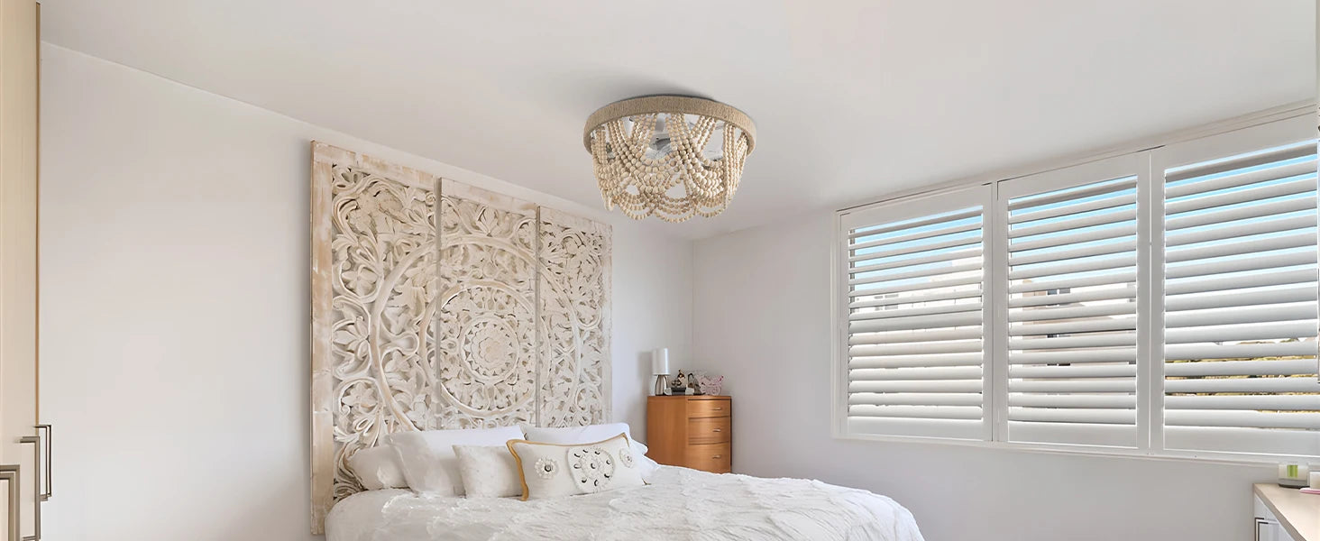 20" Boho Ceiling Fan with Light & Remote, 6-Speed/3 CCT/Bladeless/Quiet DC Motor/Low Profile, for Bedroom Living Room Hallway