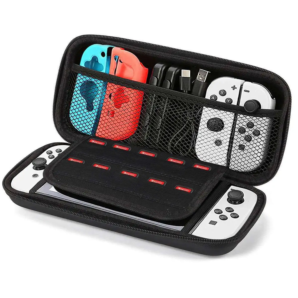 Black Hard Shell Carrying Case Bag and Shell Cover and Tempered Glass Protector For Nintendo Switch OLED Game Accessory