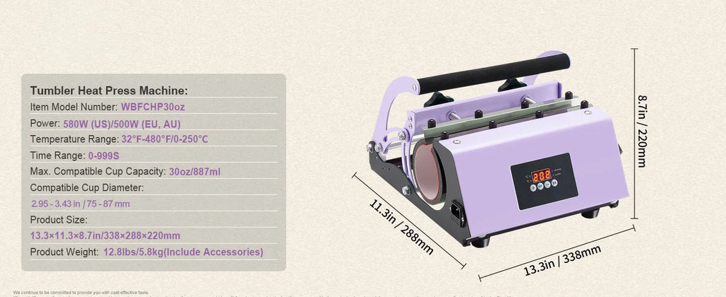 SucceBuy Tumbler Heat Press Machine 2 Station Heaters 11-30oz Mug Press Tumbler Press Sublimation Tumblers Cups and Mug 19.6lbs