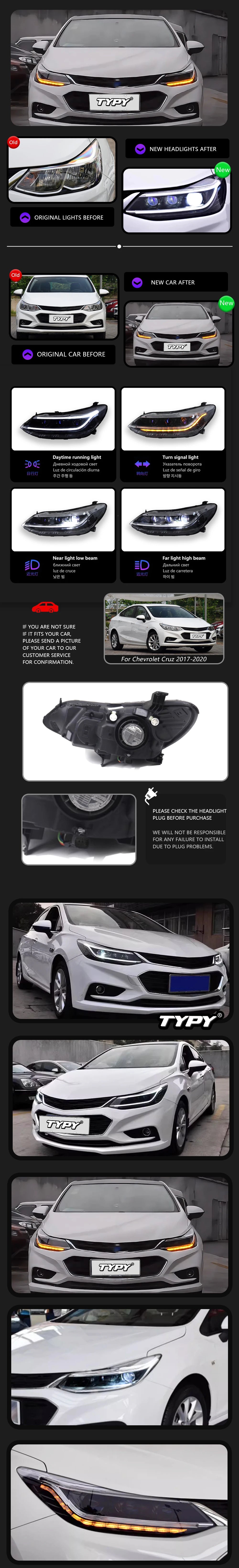 TYPY Car Lights For Chevrolet Cruz 2017-2020 Headlight LED Projetor head Lamp Daytime Running Light Automotive Accessories