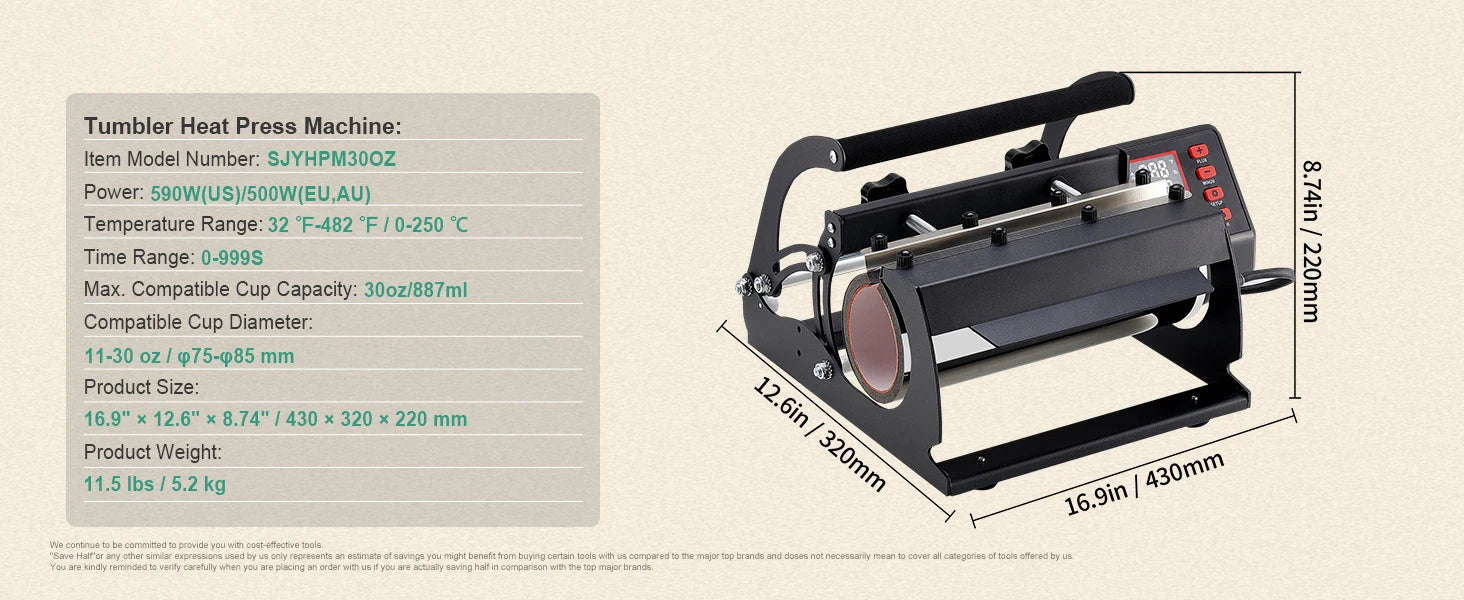 SucceBuy Tumbler Heat Press Machine 2 Station Heaters 11-30oz Mug Press Tumbler Press Sublimation Tumblers Cups and Mug 19.6lbs