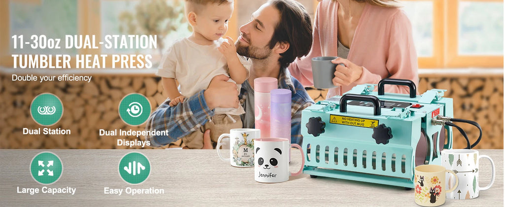 SucceBuy Tumbler Heat Press Machine 2 Station Heaters 11-30oz Mug Press Tumbler Press Sublimation Tumblers Cups and Mug 19.6lbs