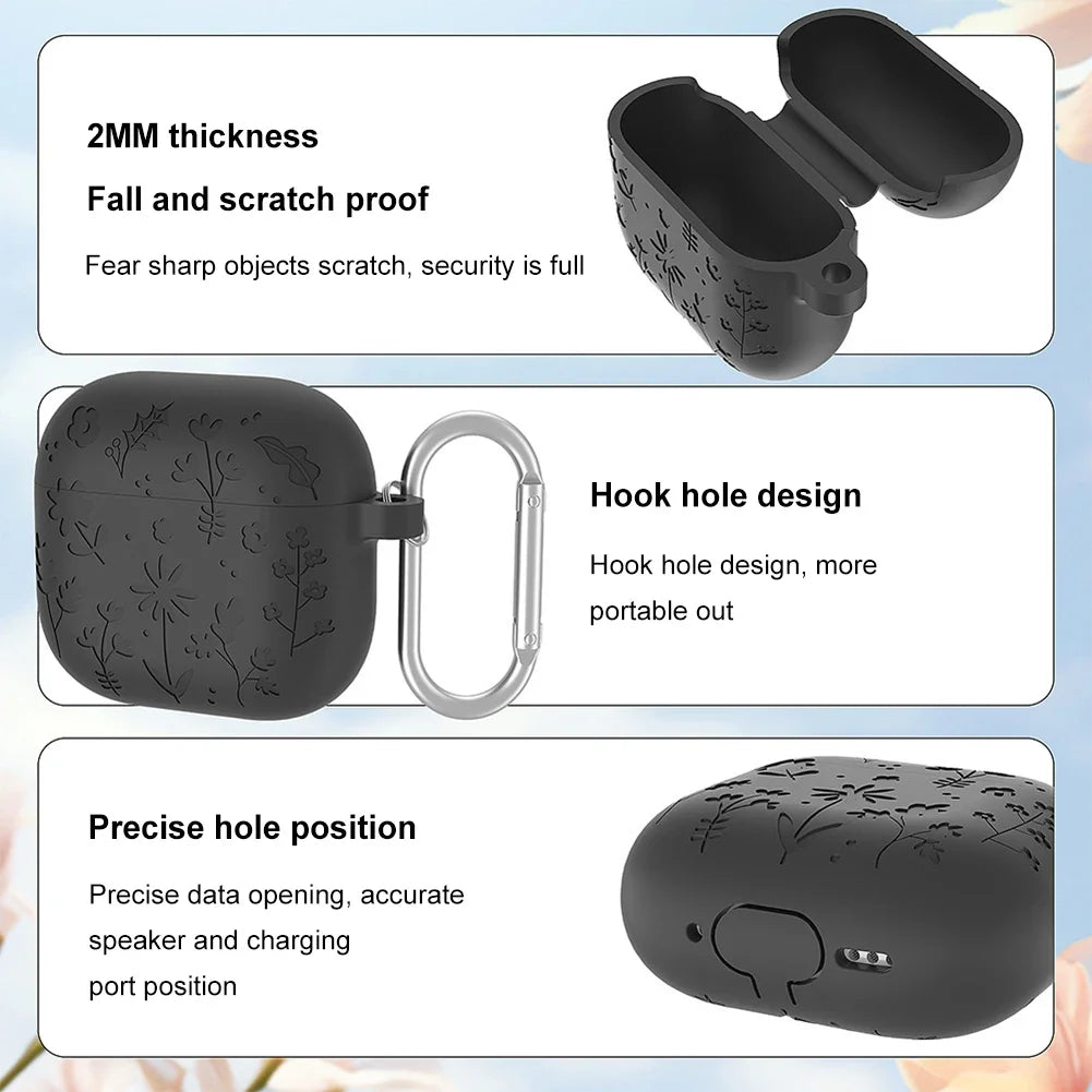 Silicone Earphone Protective Case with Carabiner for AirPods 4 2024 Shockproof and Dustproof Cover