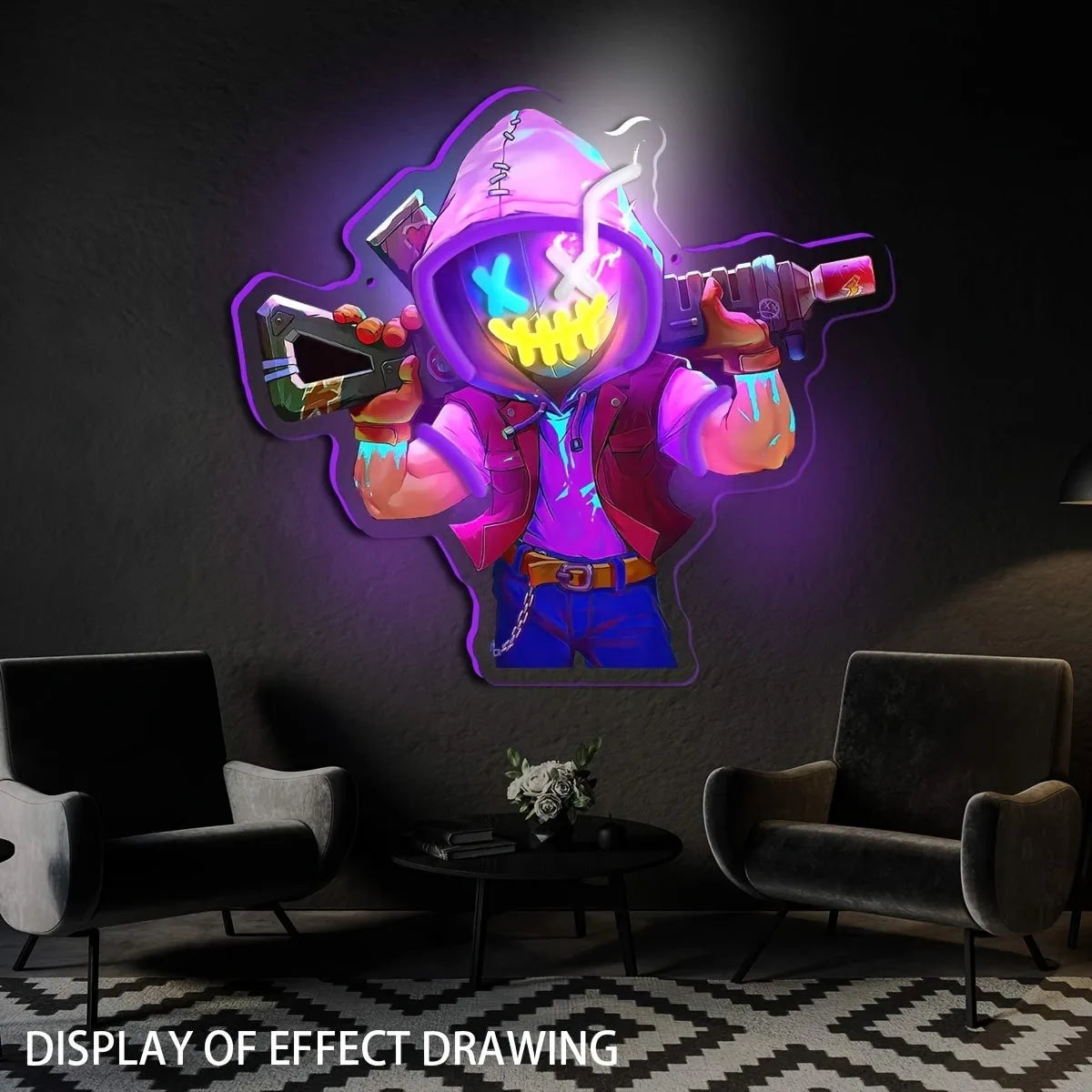 Player Neon - UV printed neon Archer LED mural, suitable for game room Studio bar bedroom decoration - USB-powered, gift