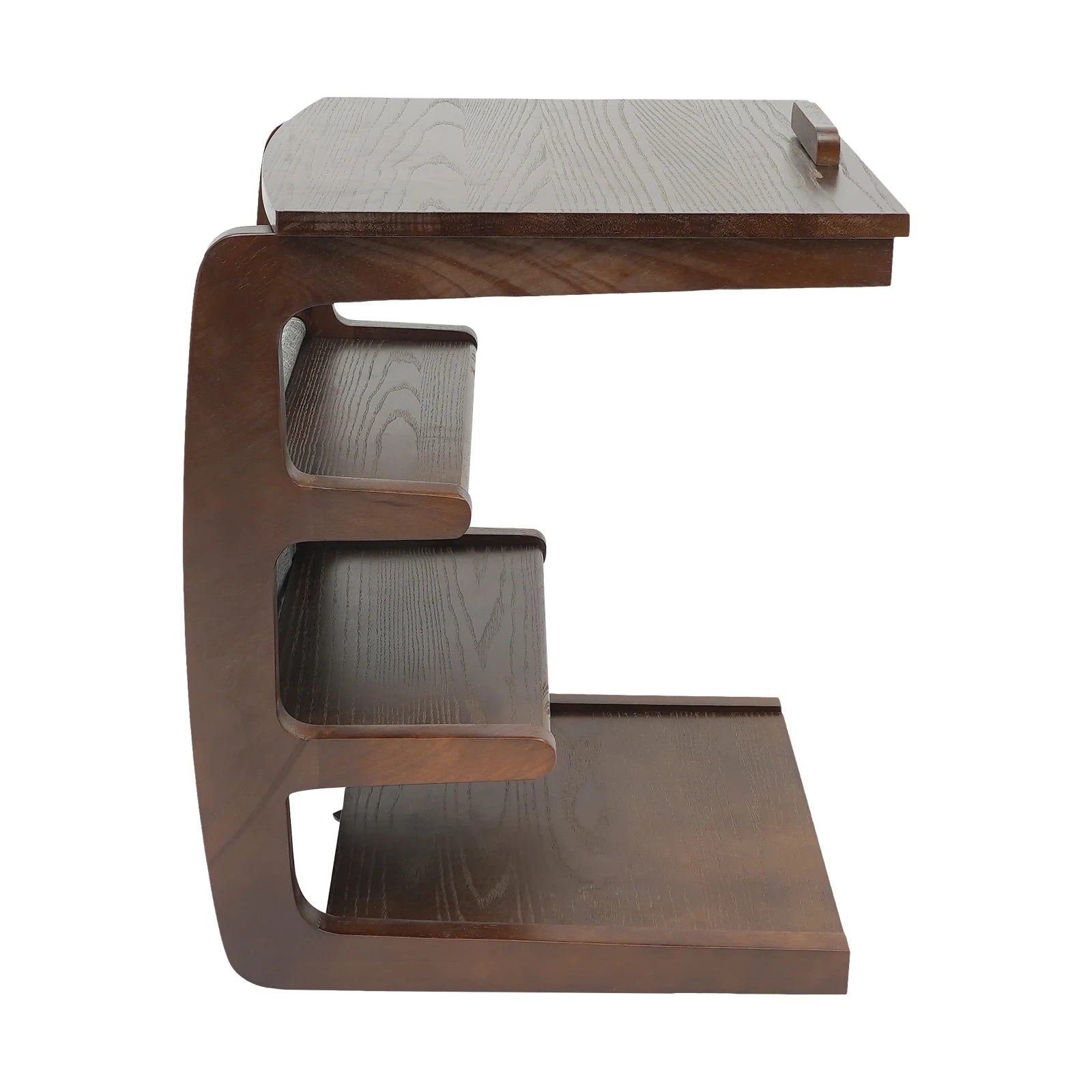 C-Shaped End Table with Wheels Wooden Couch Table Sofa Side Cabinet for Living Room Bedroom