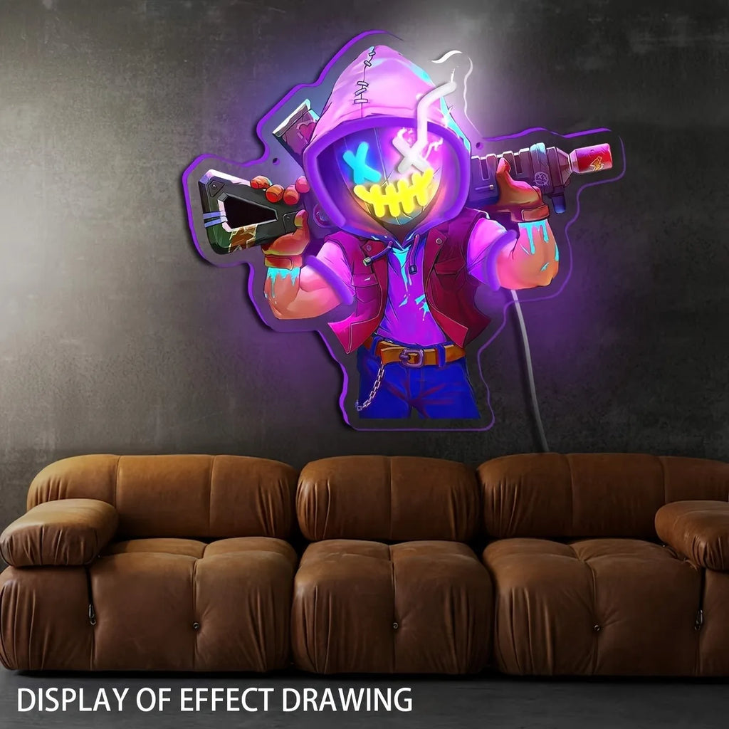 Player Neon - UV printed neon Archer LED mural, suitable for game room Studio bar bedroom decoration - USB-powered, gift