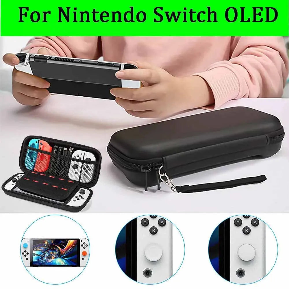 Black Hard Shell Carrying Case Bag and Shell Cover and Tempered Glass Protector For Nintendo Switch OLED Game Accessory