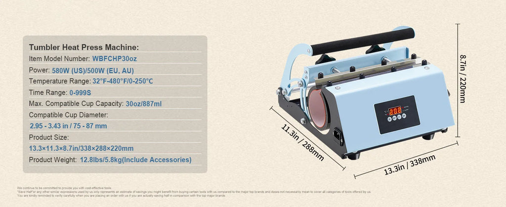 SucceBuy Tumbler Heat Press Machine 2 Station Heaters 11-30oz Mug Press Tumbler Press Sublimation Tumblers Cups and Mug 19.6lbs