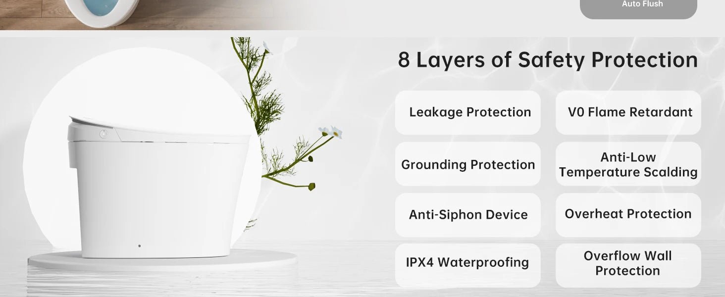 AQUATIZ Intelligent Toilet,Smart Toilet with Bidet, Built-in Tank, 0 Water Pressure Required, ADA Height, Model N115-1