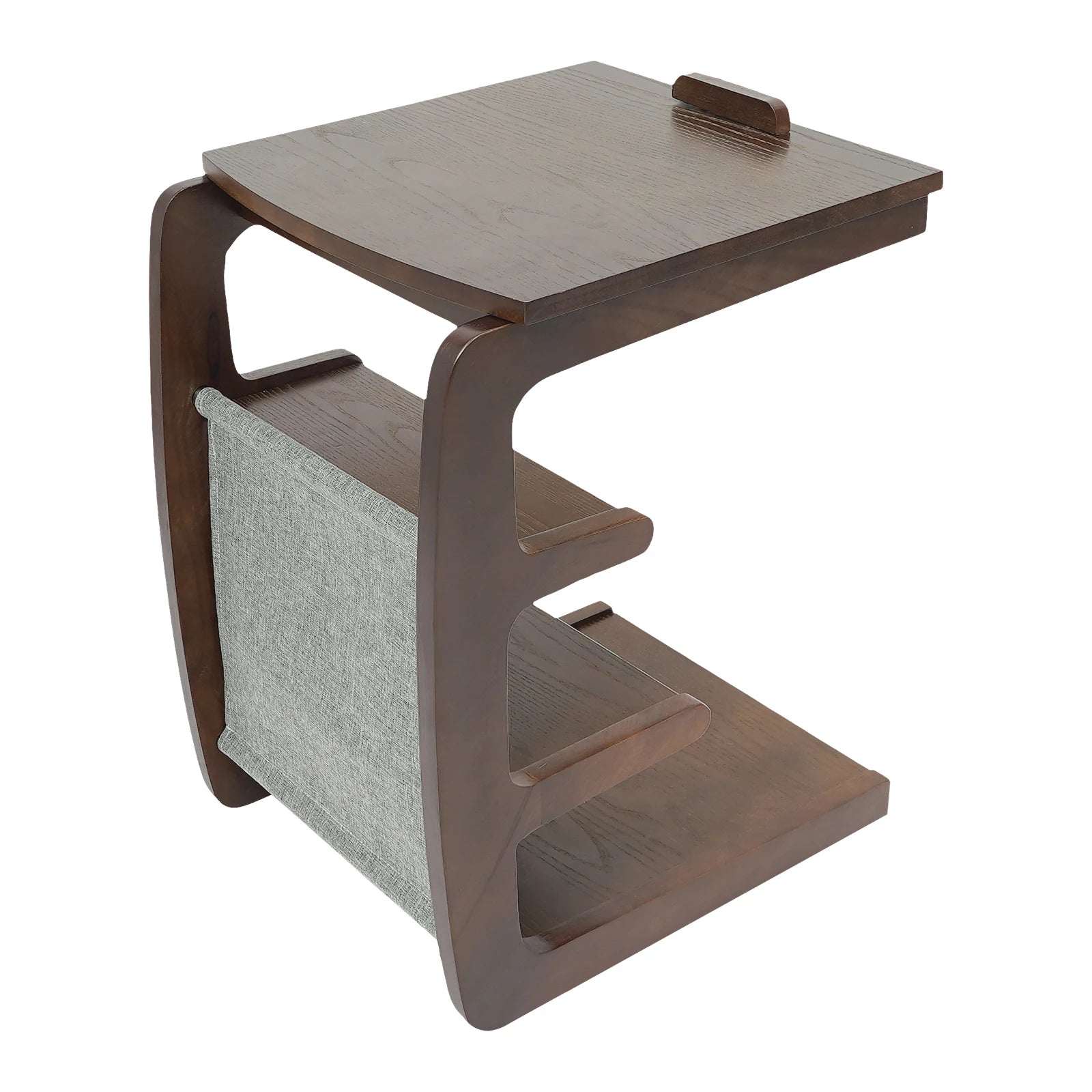 C-Shaped End Table with Wheels Wooden Couch Table Sofa Side Cabinet for Living Room Bedroom