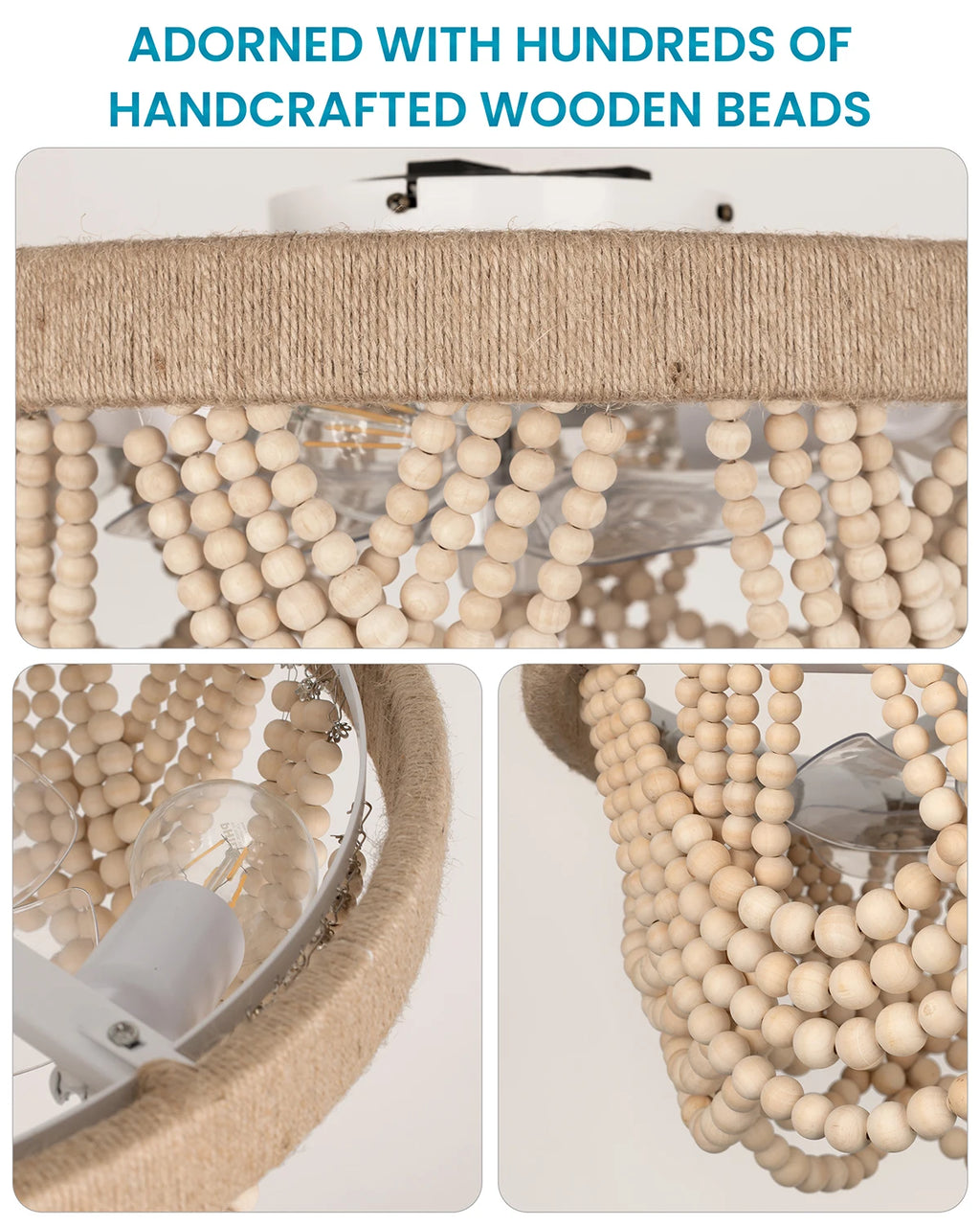 20" Boho Ceiling Fan with Light & Remote, 6-Speed/3 CCT/Bladeless/Quiet DC Motor/Low Profile, for Bedroom Living Room Hallway