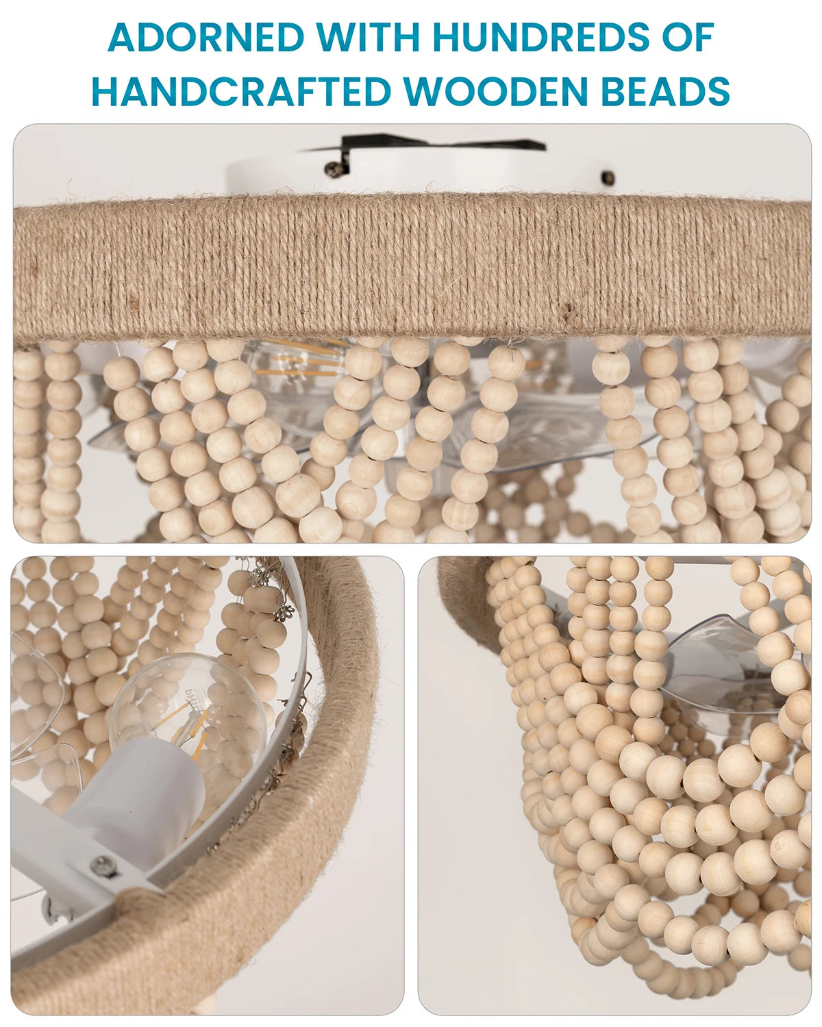 20" Boho Ceiling Fan with Light & Remote, 6-Speed/3 CCT/Bladeless/Quiet DC Motor/Low Profile, for Bedroom Living Room Hallway