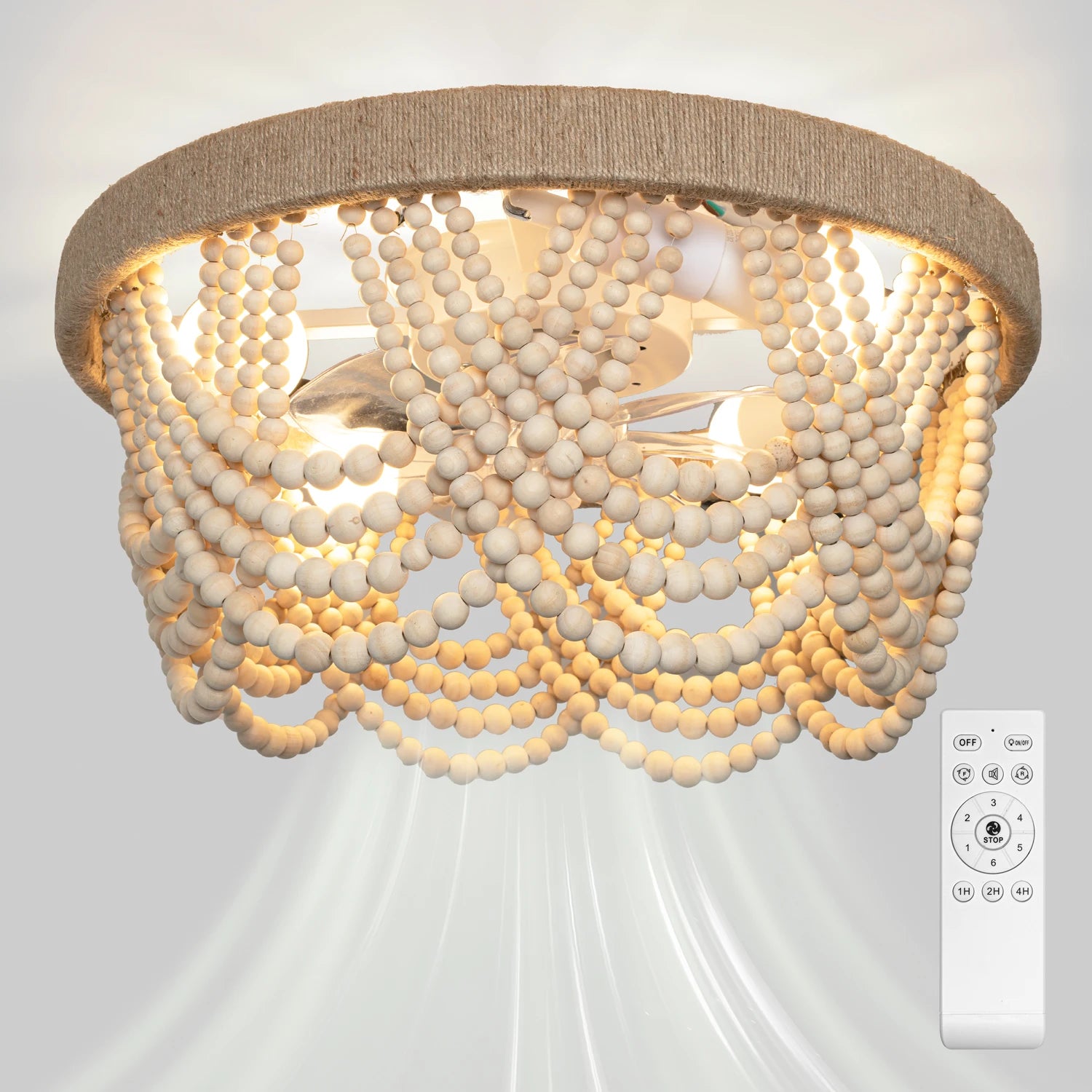 20" Boho Ceiling Fan with Light & Remote, 6-Speed/3 CCT/Bladeless/Quiet DC Motor/Low Profile, for Bedroom Living Room Hallway