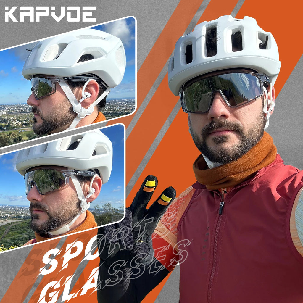 KAPVOE Polarized Cycling Glasses Men Women Mountain Bike Glasses MTB Riding TR90 Sport Sunglasses Running Bicycle Triathlon