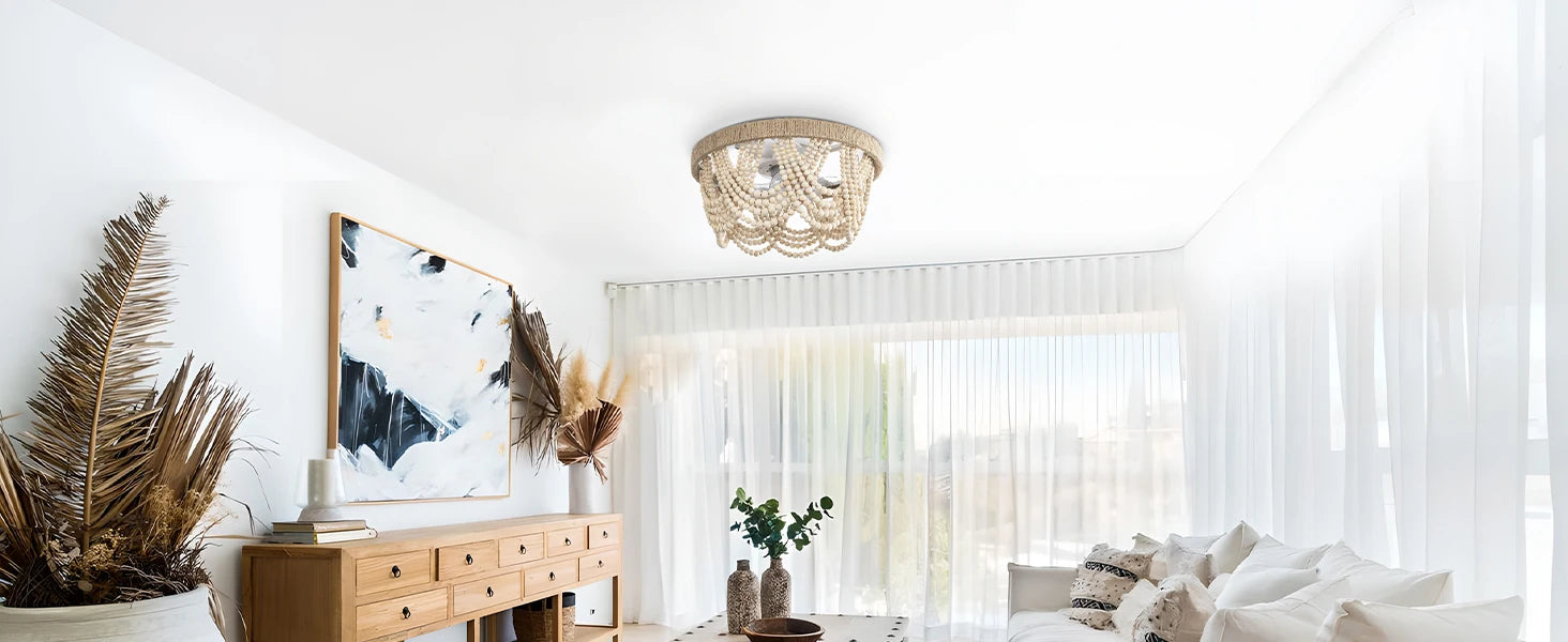 20" Boho Ceiling Fan with Light & Remote, 6-Speed/3 CCT/Bladeless/Quiet DC Motor/Low Profile, for Bedroom Living Room Hallway