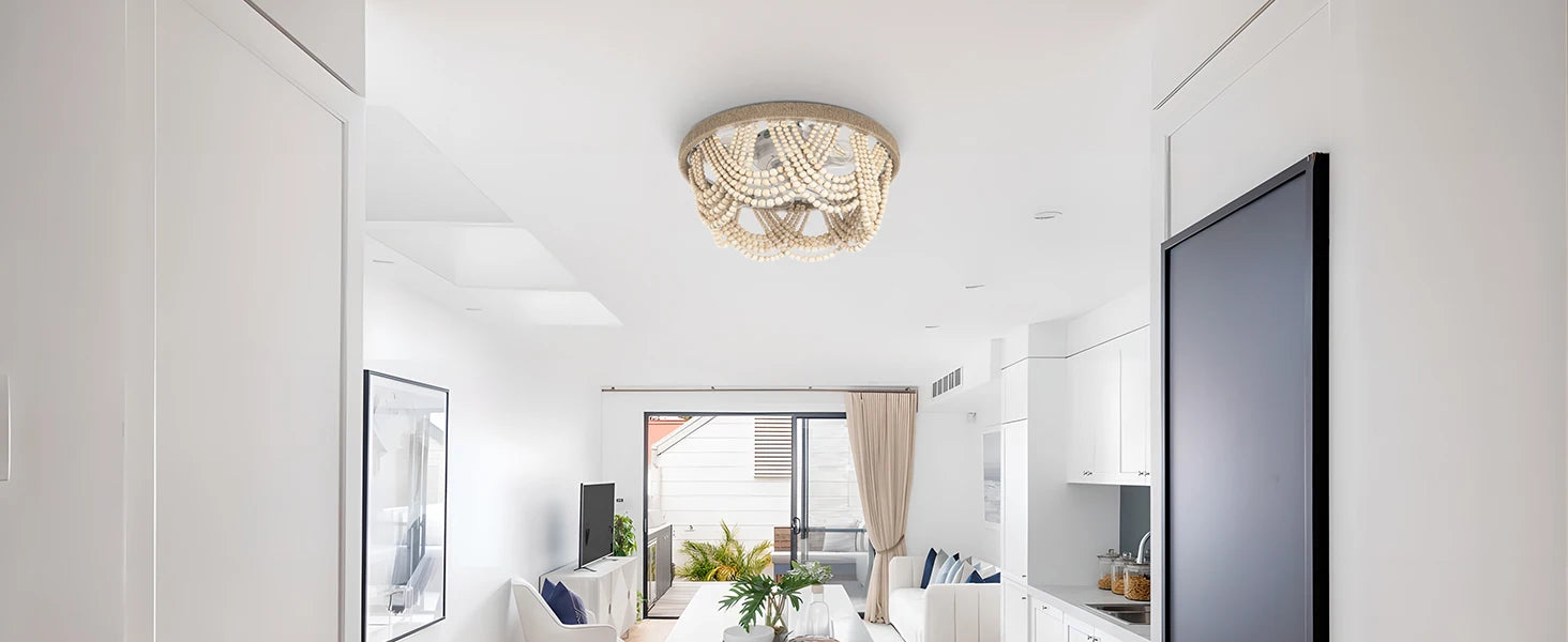 20" Boho Ceiling Fan with Light & Remote, 6-Speed/3 CCT/Bladeless/Quiet DC Motor/Low Profile, for Bedroom Living Room Hallway