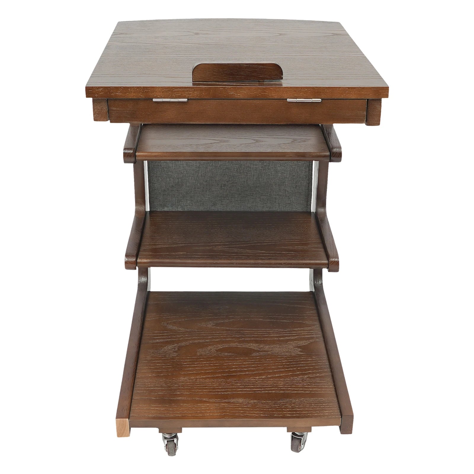 C-Shaped End Table with Wheels Wooden Couch Table Sofa Side Cabinet for Living Room Bedroom