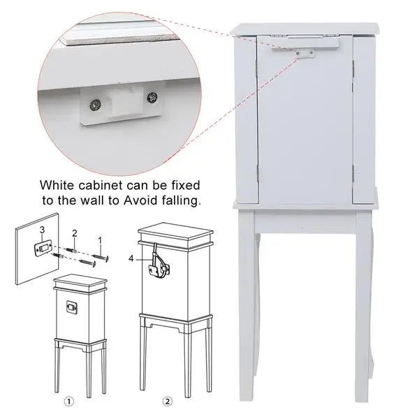 Standing Jewelry Armoire with Mirror, 5 Drawers & 8 Necklace Hooks, Jewelry Cabinet Chest with Top Storage Organizer