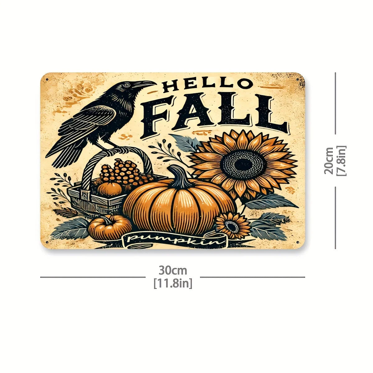 Autumn Harvest Iron Sign Wall Decor 8x12 Inches with Pumpkin Sunflower and Crow Motif Suitable for Home Cafe Garage Bar Patio