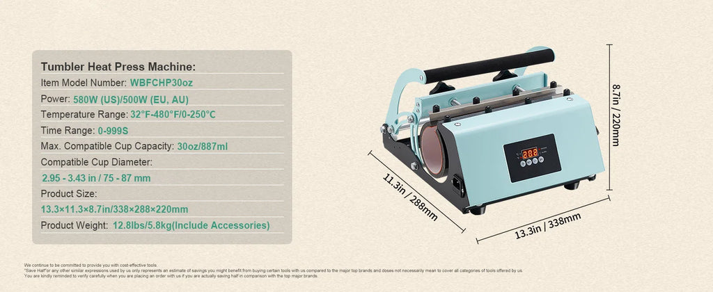 SucceBuy Tumbler Heat Press Machine 2 Station Heaters 11-30oz Mug Press Tumbler Press Sublimation Tumblers Cups and Mug 19.6lbs