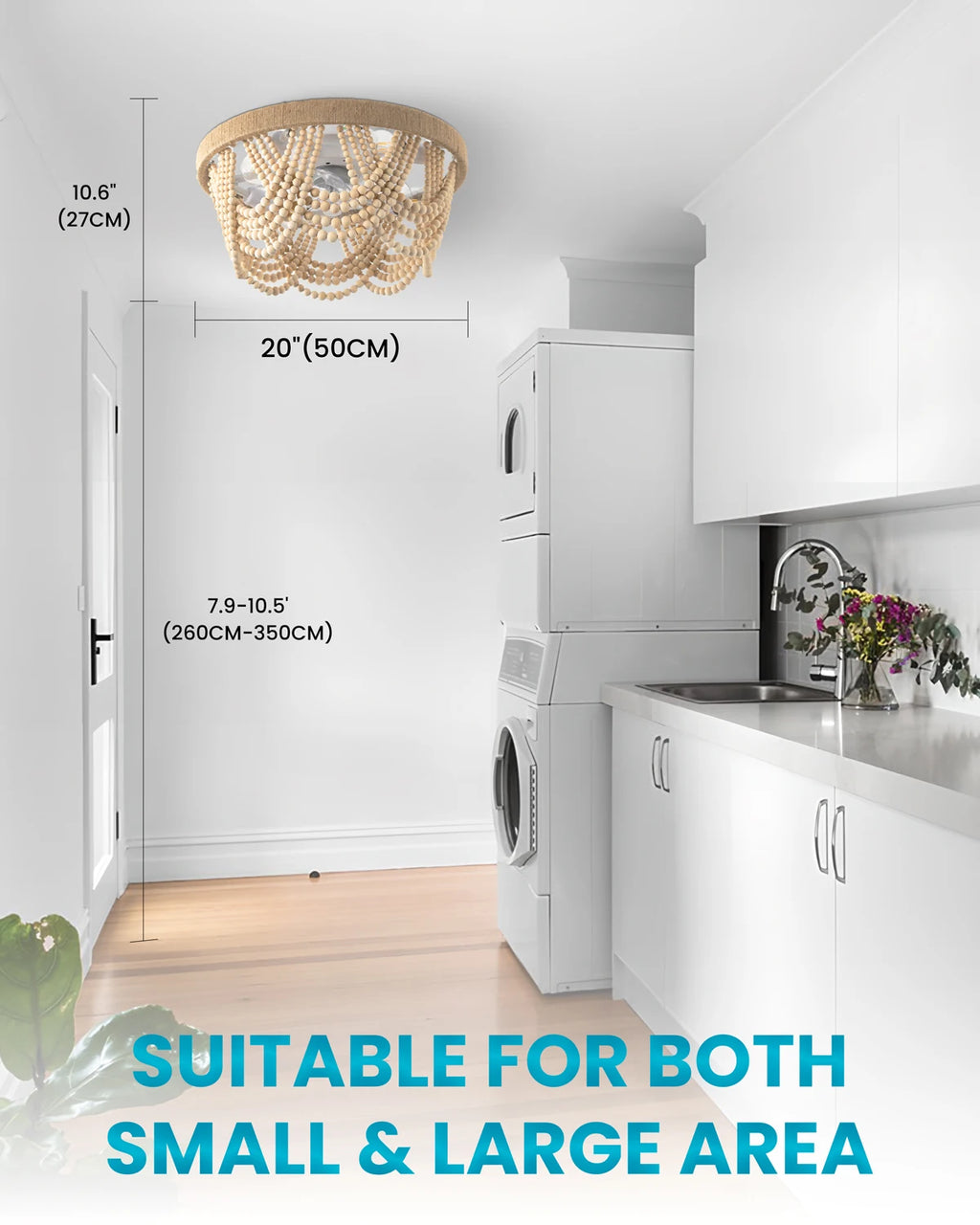 20" Boho Ceiling Fan with Light & Remote, 6-Speed/3 CCT/Bladeless/Quiet DC Motor/Low Profile, for Bedroom Living Room Hallway