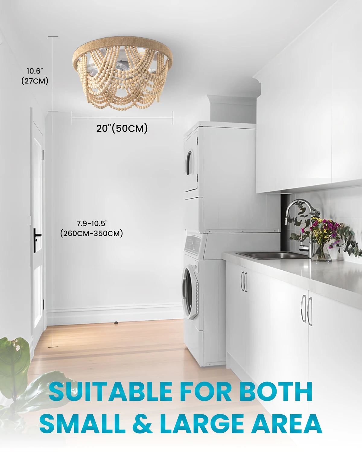 20" Boho Ceiling Fan with Light & Remote, 6-Speed/3 CCT/Bladeless/Quiet DC Motor/Low Profile, for Bedroom Living Room Hallway